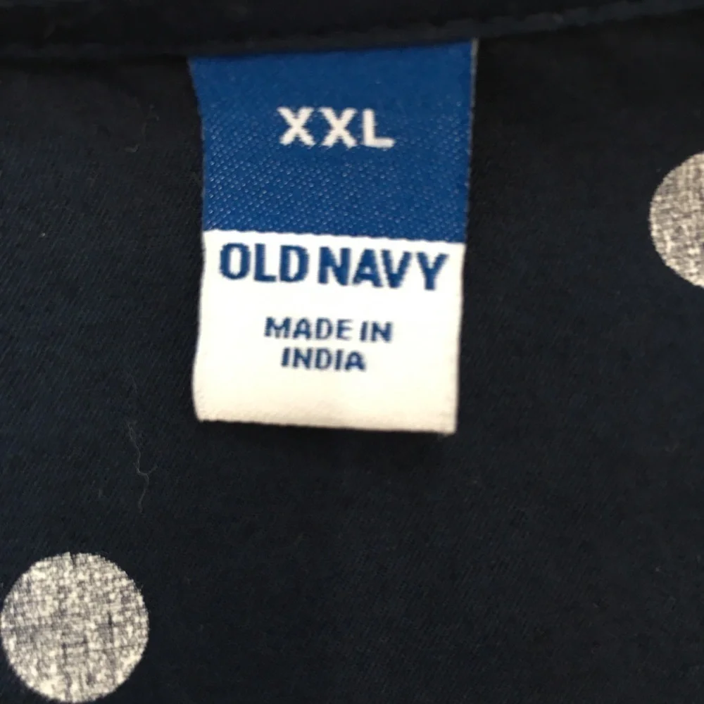 Old Navy Navy White Dots Waist Defined Puff Short Sleeve Tie-Wrap Blouse